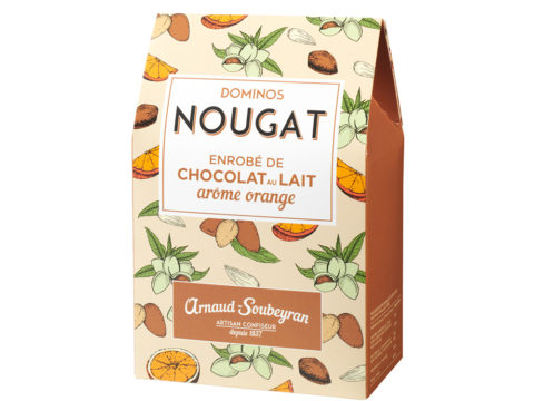 Nougat enrobé chocolat au lait arôme orange - Boite 180gr