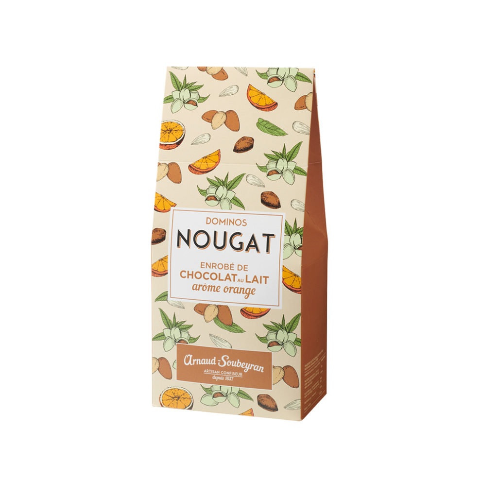 Nougat enrobé chocolat au lait arôme orange - Boite 400gr