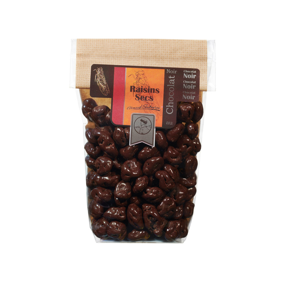 Dried grapes coated with dark chocolate - 180gr bag