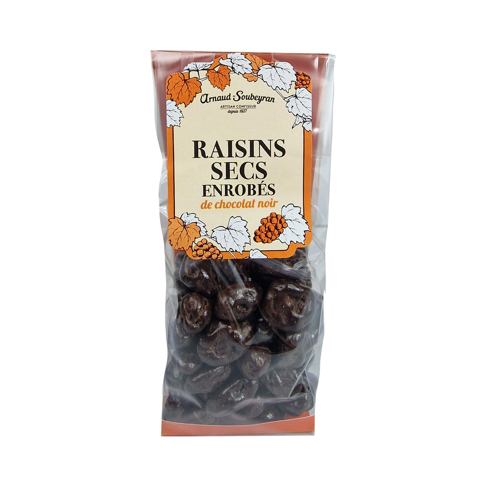 Raisins enrobés de chocolat noir - sachet 180gr