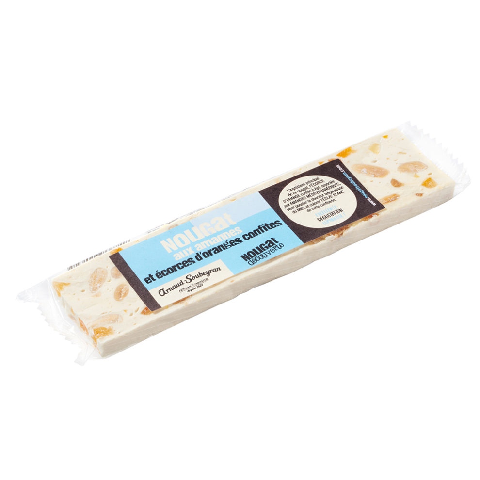 White Nougat with candied orange peel - 100gr bar