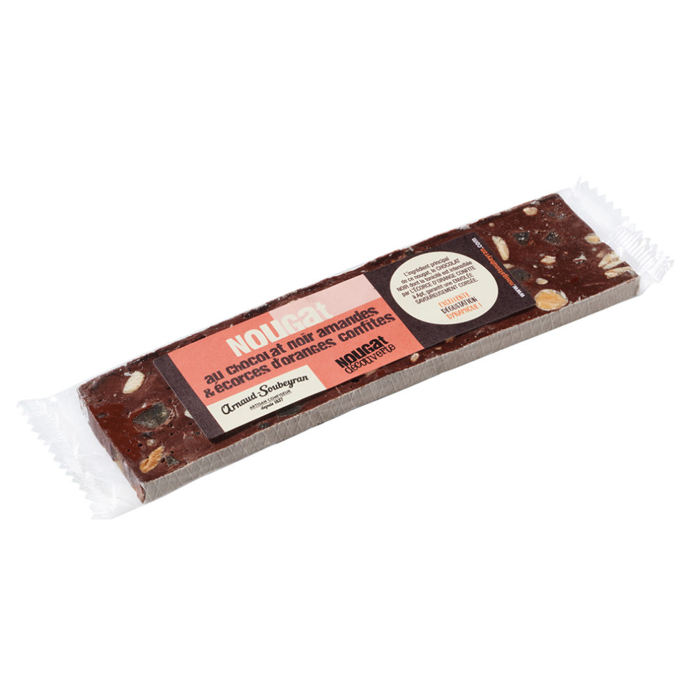 Cocoa Nougat with candied orange peel - 100gr bar